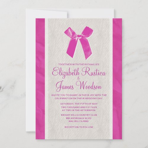 Fuchsia Vintage Bow &amp; Linen Wedding Invitations