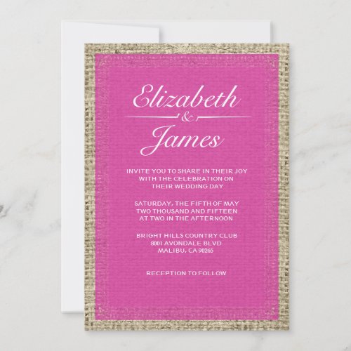 Fuchsia Vintage Burlap Wedding Invitations