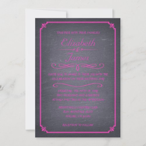 Fuchsia Vintage Chalkboard Wedding Invitations