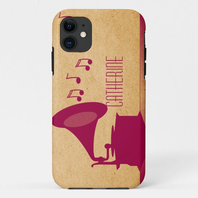 Fuchsia Vintage Gramophone BT ID iPhone 5 Case (Back)