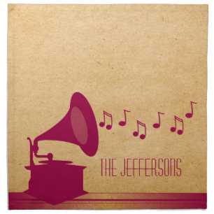 Fuchsia Vintage Gramophone Napkin Set