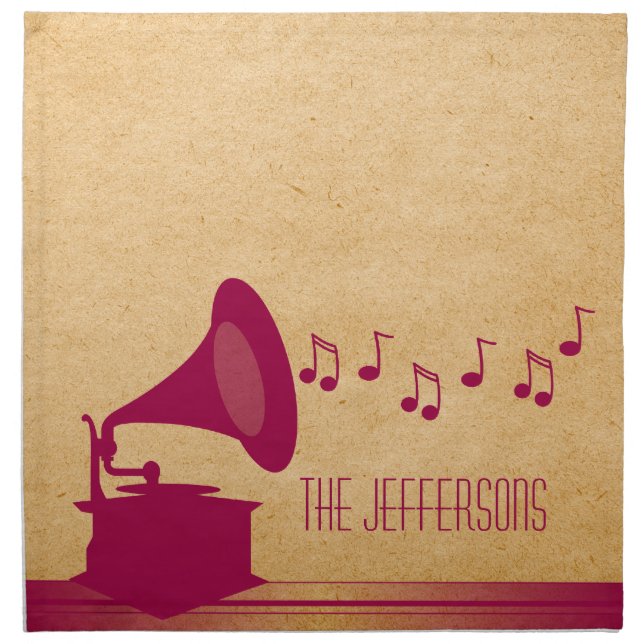 Fuchsia Vintage Gramophone Napkin Set (Front)