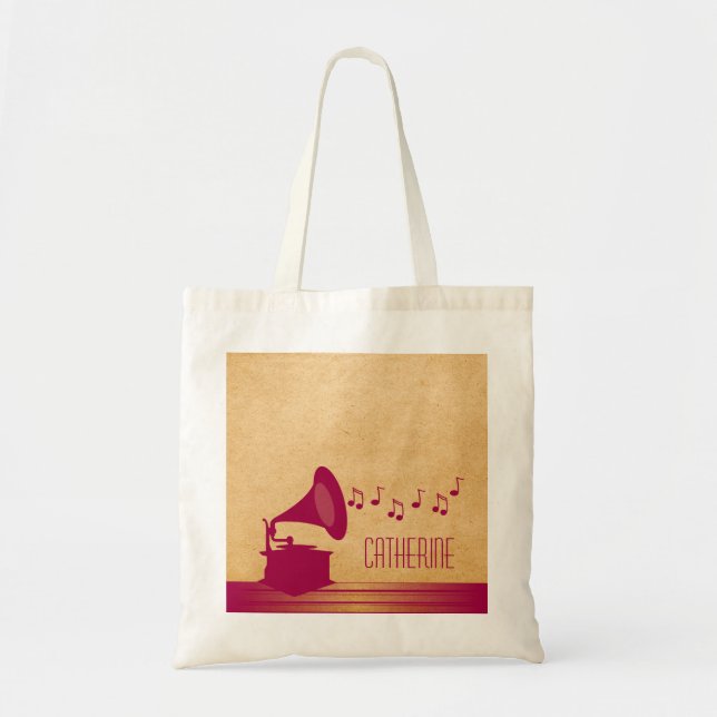 Fuchsia Vintage Gramophone Tote Bag (Front)