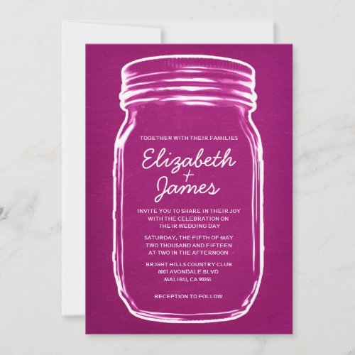 Fuchsia Vintage Mason Jar Wedding Invitations