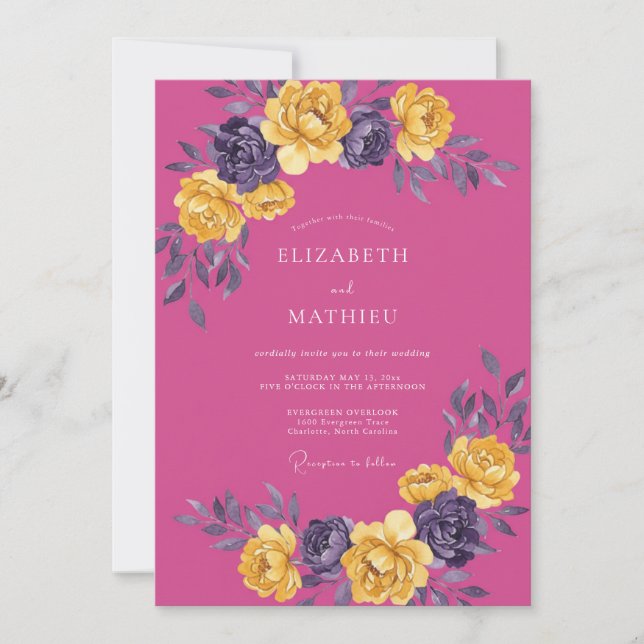 Fuchsia Vivacious Botanical Wedding Invitation (Front)