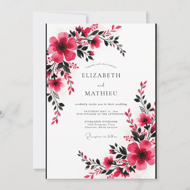 Fuchsia Vivid Romantic Wedding Invitation (Front)