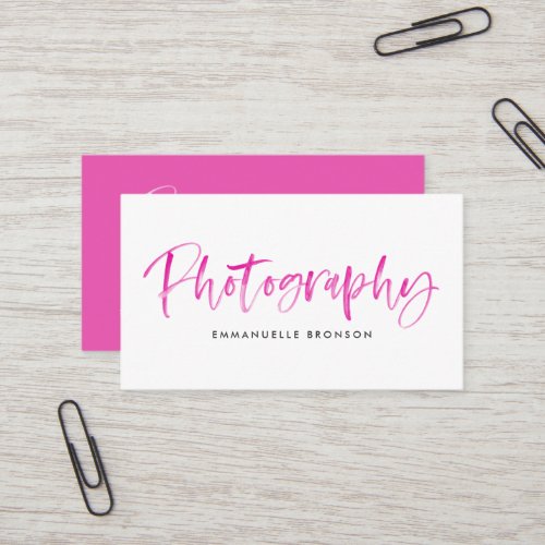 Fuchsia Watercolor Brush Lettering Photographer Business Card