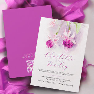 Fuchsia watercolor deep pink art wedding invitation