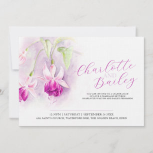 Fuchsia watercolor deep pink art wedding landscape invitation