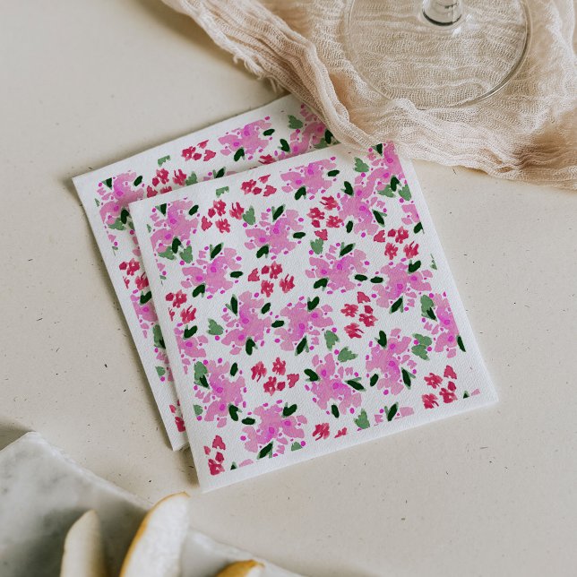 Fuchsia Watercolor Floral Garden Napkins (Fuchsia pink watercolor floral garden paper party napkins.)