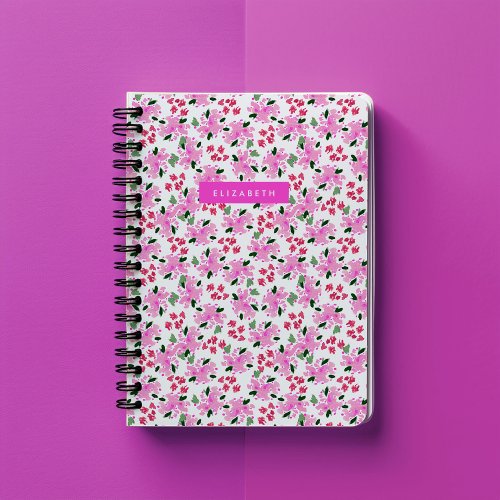 Fuchsia Watercolor Floral Garden Personalized Notebook