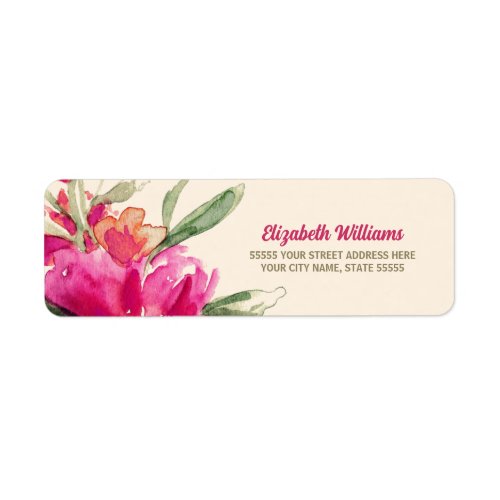 Fuchsia Watercolor Floral Return Address Labels