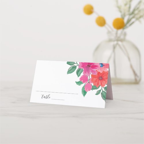 Fuchsia Watercolor Floral Wedding Place Card