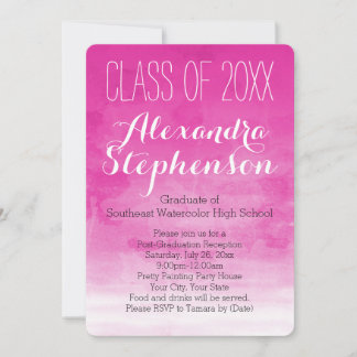 Fuchsia Watercolor Graduation Party Invitation