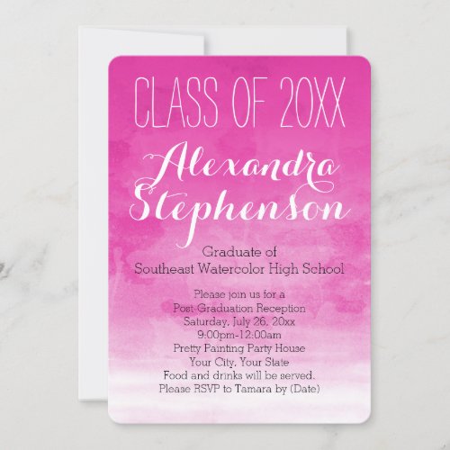 Fuchsia Watercolor Graduation Party Invitation