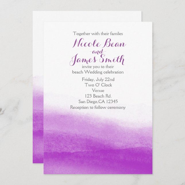 Fuchsia Watercolor Modern Wedding Invitation (Front/Back)