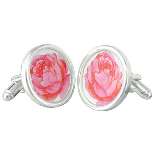 Fuchsia watercolor peony cufflinks