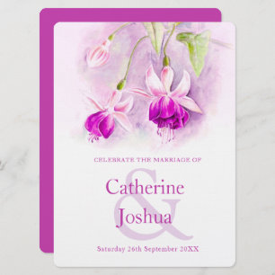 Fuchsia watercolor purple pink art wedding invitation