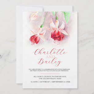 Fuchsia watercolor red pink art wedding invitation