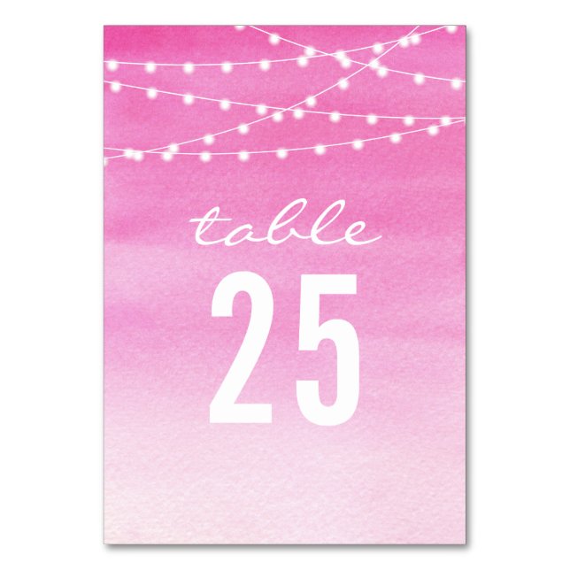Fuchsia Watercolor String Lights Table Number (Front)