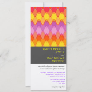 Fuchsia Waves Geometric Mod Pattern Modern Wedding Invitation