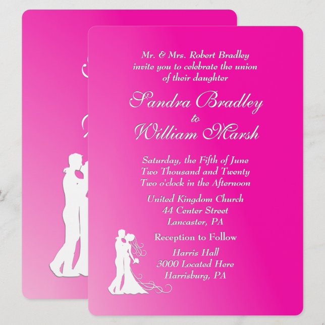 Fuchsia Wedding Invitation (Front/Back)