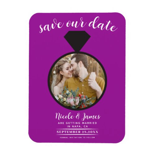 Fuchsia Wedding Ring Photo Save the Date Magnet
