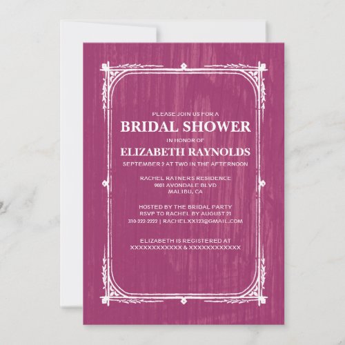 Fuchsia Western Barn Wood Bridal Shower Invitation