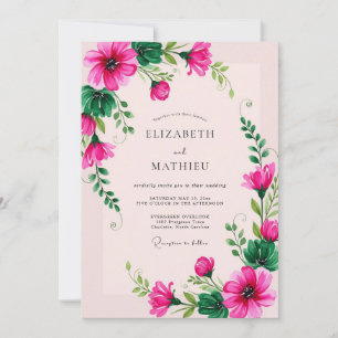 Fuchsia Whimsical Botanical Spring Wedding Invitation