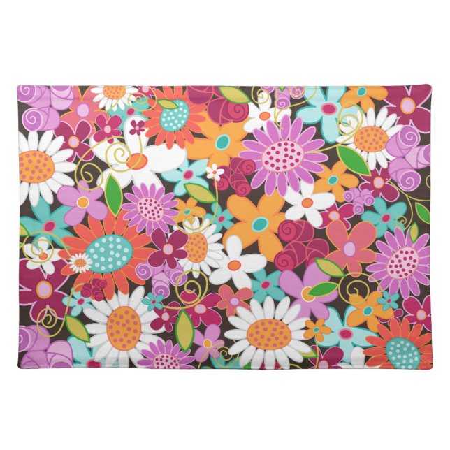 Fuchsia Whimsical Spring Flowers Garden Floral Placemat (Front)