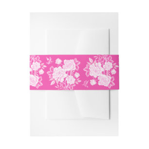 Fuchsia White Chinoiserie Grandmillenial Wedding Invitation Belly Band