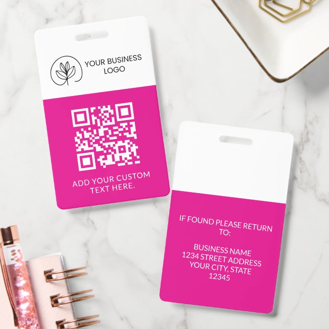 Fuchsia White Event Badge Custom QR Code & Logo (Office)
