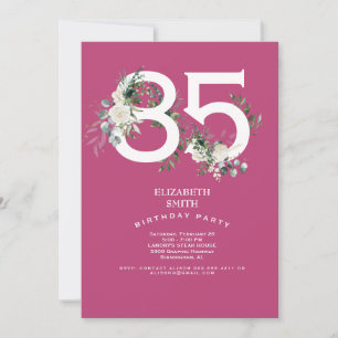 Fuchsia White Floral Elegant 85th Birthday Party Invitation