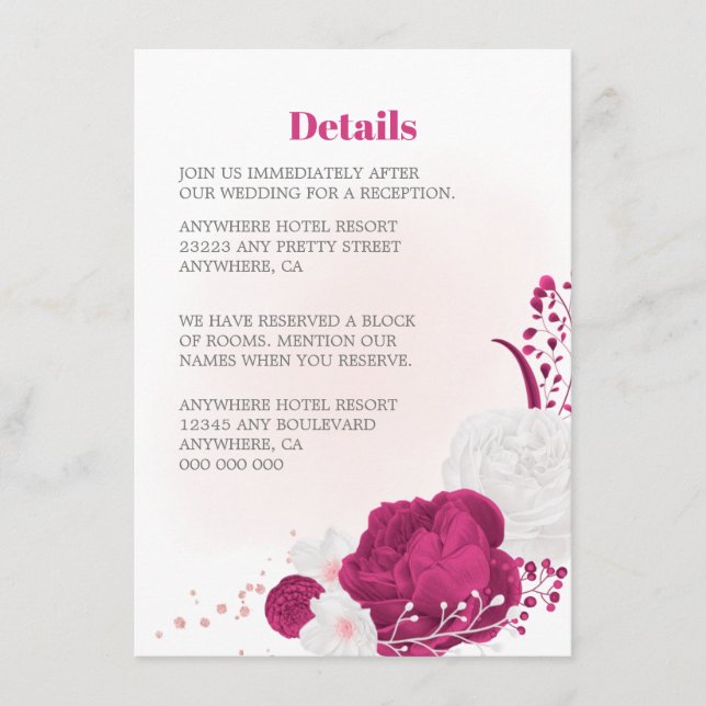 fuchsia & white floral wedding details  enclosure card (Front)