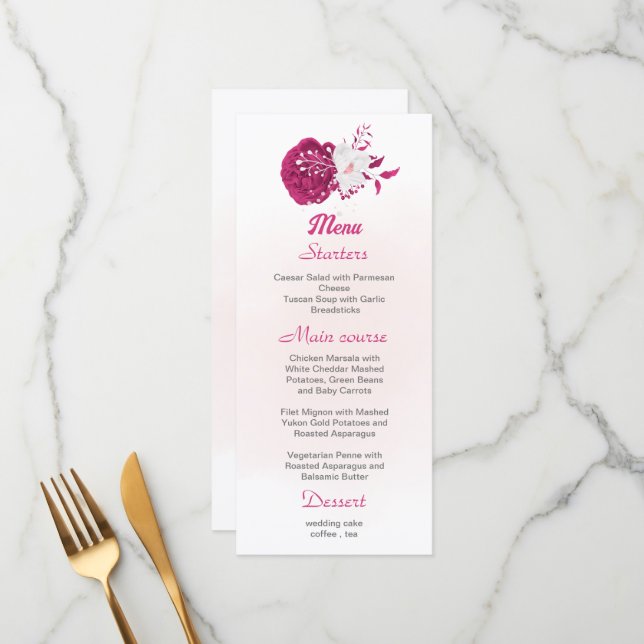 fuchsia & white floral wedding menu (Front/Back In Situ)