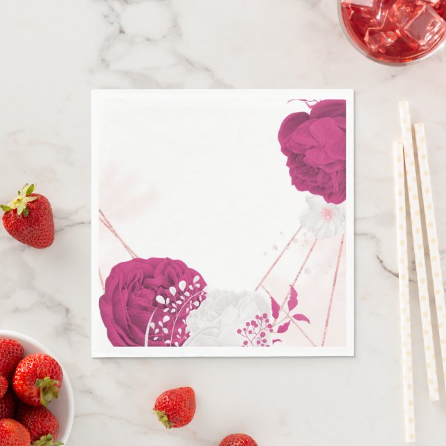 fuchsia & white floral wedding napkins (Insitu)
