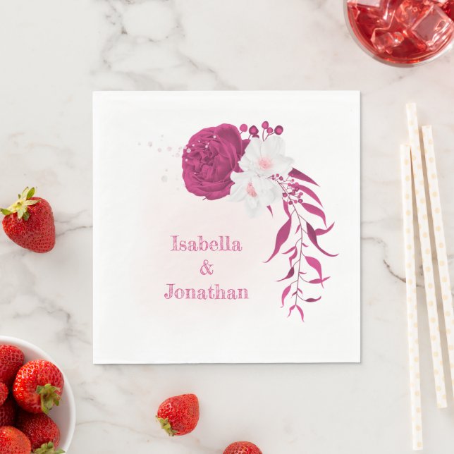 fuchsia & white floral wedding  napkins (Insitu)