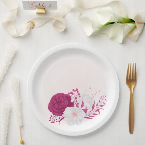 fuchsia  white floral wedding paper plates