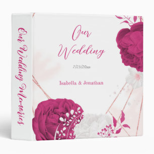 fuchsia & white floral wedding photo album 3 ring binder