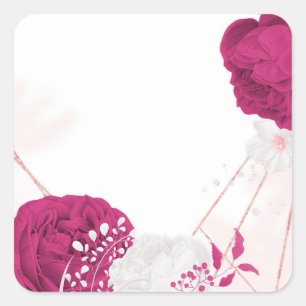 fuchsia & white floral wedding square sticker