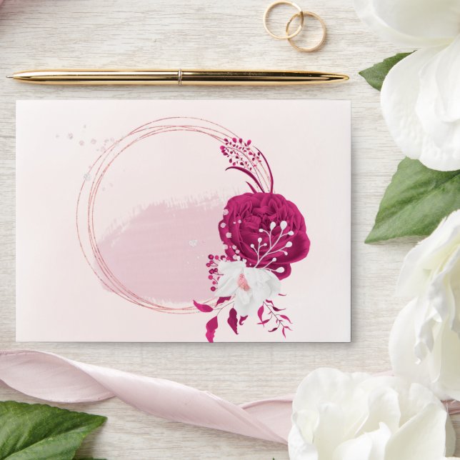 fuchsia & white flowers botanical wedding envelope (Wedding)