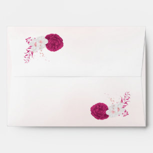 fuchsia & white flowers botanical wedding envelope