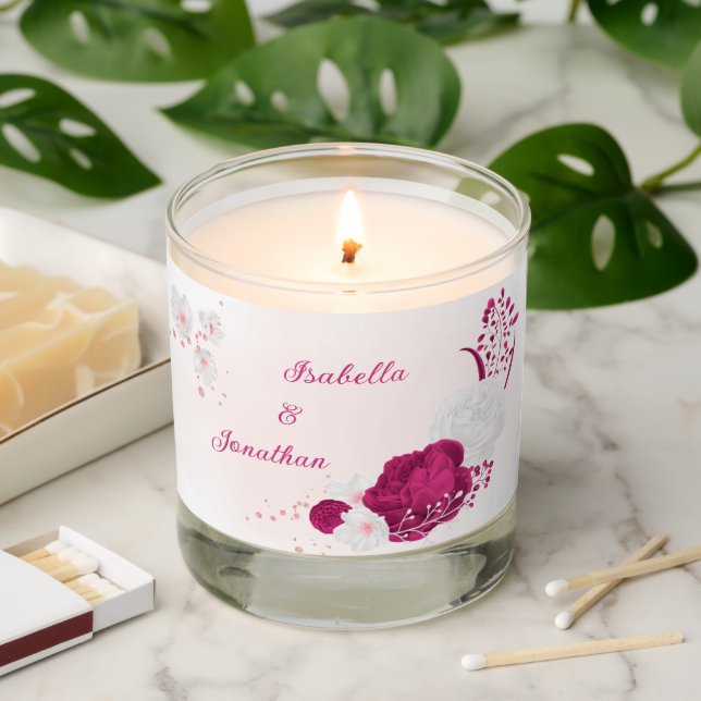 fuchsia white flowers botanical wedding scented candle (Lit)