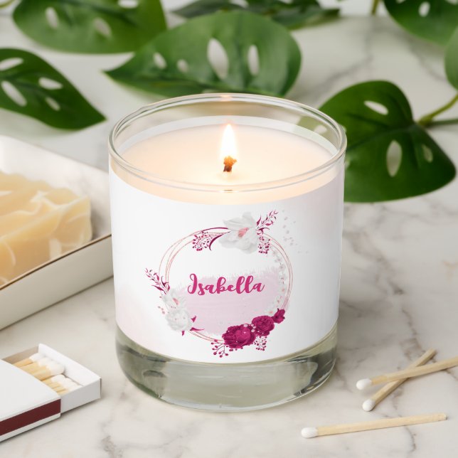 fuchsia white flowers botanical wedding scented candle (Lit)