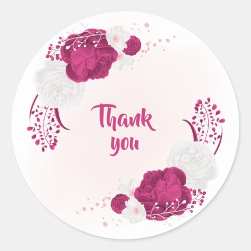 fuchsia  white flowers thank you classic round sticker