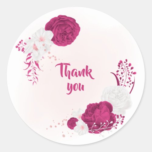 fuchsia  white flowers thank you classic round sticker