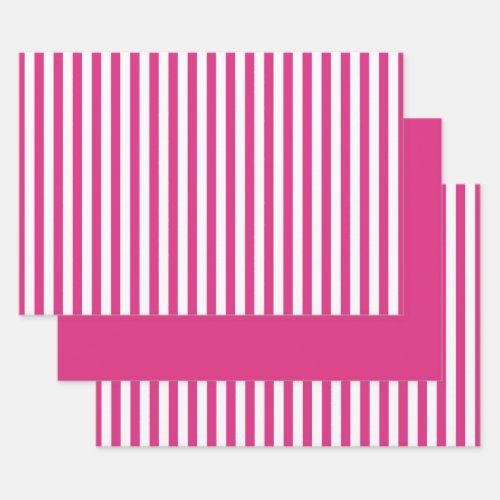 Fuchsia White Simple Stripes Pattern Geometric Wrapping Paper Sheets