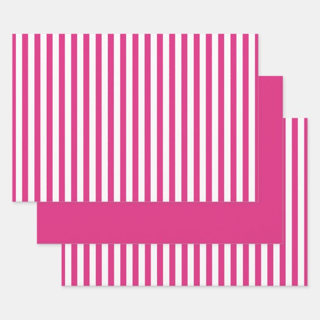 Fuchsia White Simple Stripes Pattern Geometric Wrapping Paper Sheets (Set)