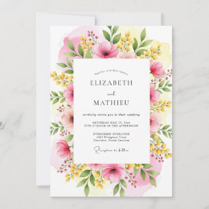 Fuchsia Yellow Vivacious Meadow Wedding Invitation