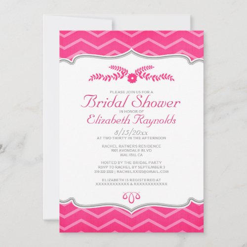 Fuchsia Zigzag Bridal Shower Invitations